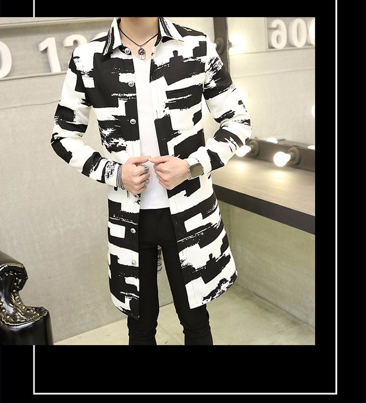2016 Autumn Winter Overcoat Mens High Quality Fashion Mens Trench Coat Men Casual Printed Trench Coat Men Slim Fit Outerwear