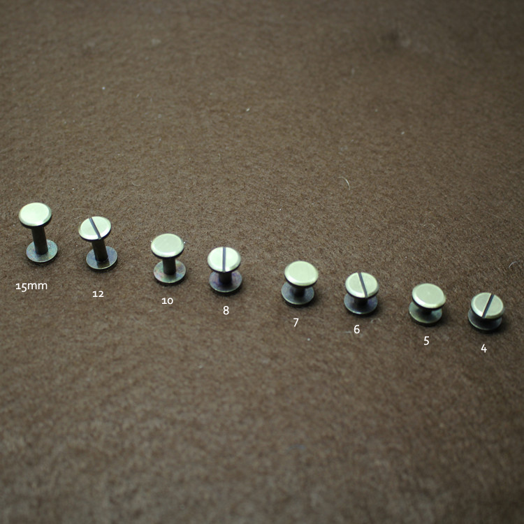 20pcs Chicago bronze double flat wallet bag screw nail brass belt Rivet diy handmade fastener key case garment hardware leather part