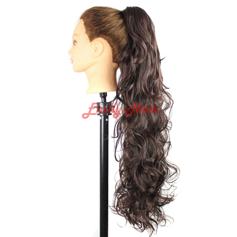 Wholesale-26" 210g Claw Hair Tail Ponytail Hair Extension Wavy Curly Style Tress Curly Synthetic Hairpieces Chignon Tail Pieces