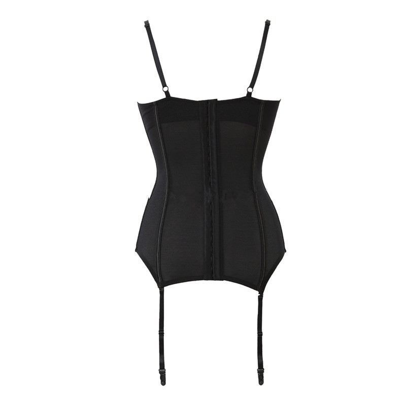 Black Blush Lace Contrast Tulle Push Up Bustier Corset Girdle Waist Cincher Sexy Lingerie Like Corset Nightwear Women Shappers Summer Garter