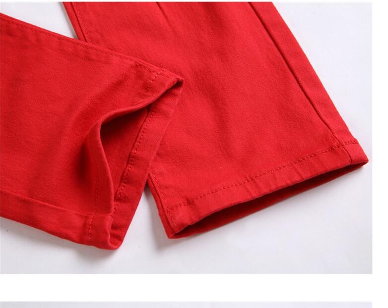 2016 New Red Ripped Knee Hole Club Jeans Men Famous Brand Slim Fit Cut Destroyed Torn Jean Pants For Male Homme