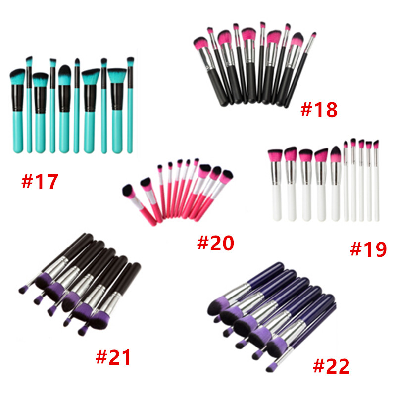 Profession 10Pcs Wooden Handle Synthetic Fiber Precision Kabuki Foundation Cosmetic Tools Makeup Brushes Set in Multicolor Options Drop Ship