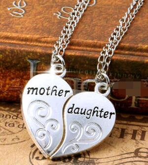 Heart Pendant Jewellery 2 Pieces Mother Together with Daughter Zinc Alloy Chain Length 50cm Pendant Necklace Silver
