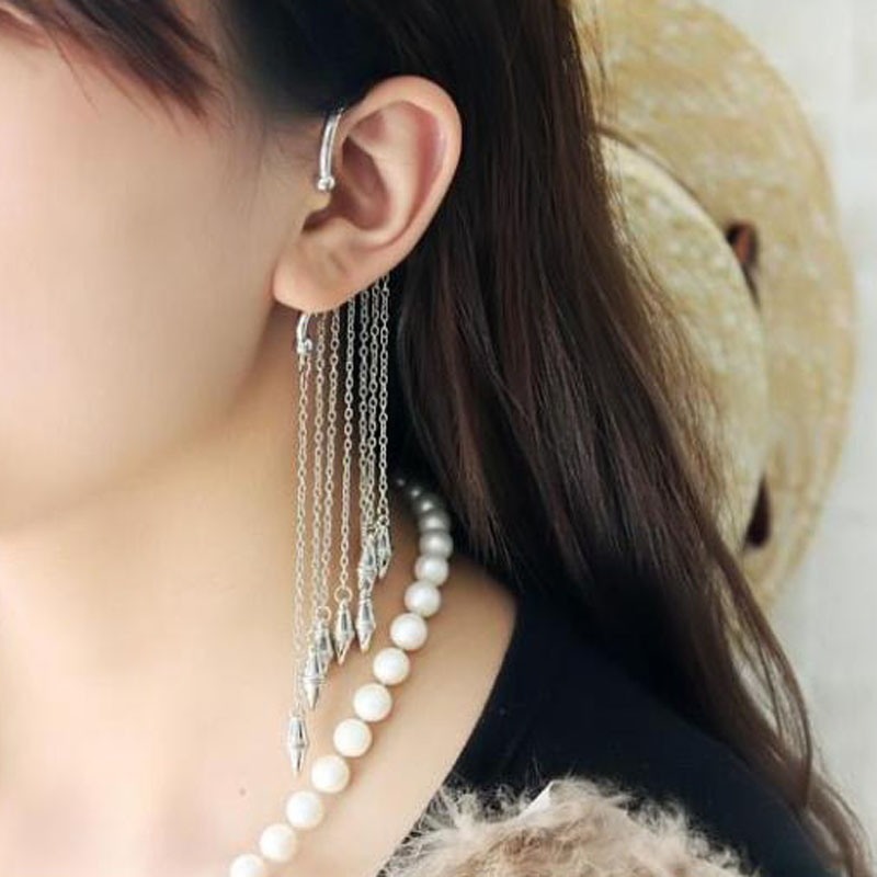 24pcs Free Shipping wholesale Fashion Punk Ear Cuff tassels metal Rivent earrings Ear Clip Bullet hook Earring