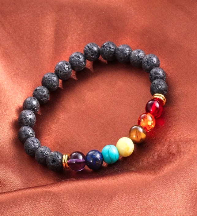 Hot selling Unisex chakra energy Beaded, Strands natural lava stone bracelets 8mm colorful beads bracelets free shipping