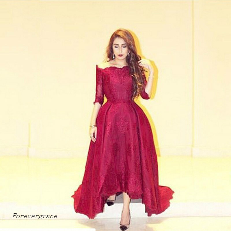 Wine Red Long Evening Dress Dubai Kaftan With Seeves Dress Formal Event Gown Plus Size robe de soire vestido de festa longo