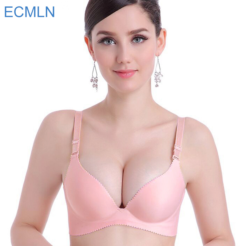 

Wholesale- New Sexy Seamless Bra Gather Adjustable Women Lingerie Super Push Up Bra 6 Color Plus Size C Cup Strappy Women's Bras underwear, Random color