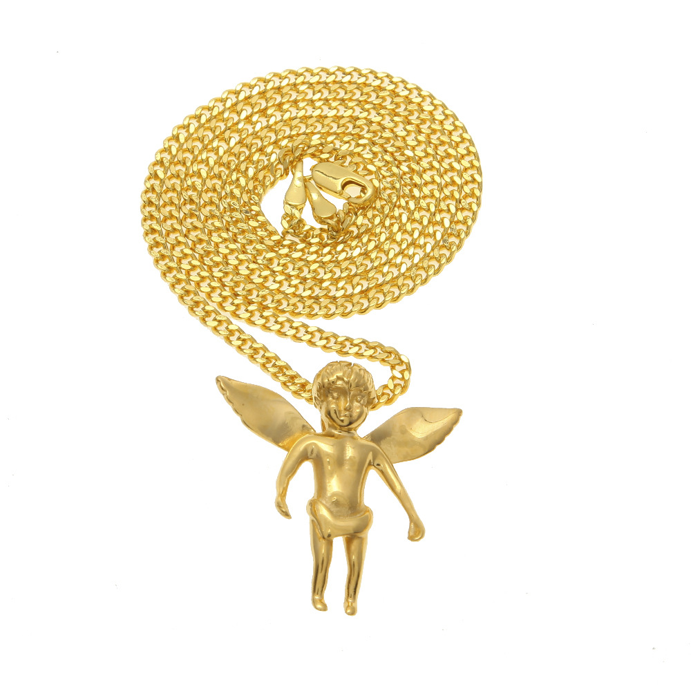 Gold Silver Plated Baby Angel Pendant Necklace stainless steel 24" Cuba Chain Necklace Hip Hop Jewelry Men Women Fashion Jewelry