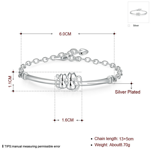Hot sale christmas gift 925 silver Double Cat Bracelet DFMCH389,Brand new fashion 925 sterling silver plated Chain link bracelets high grade