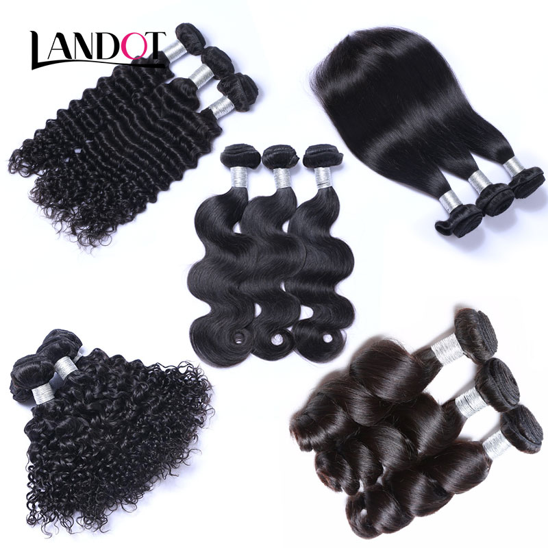 Brazilian Peruvian Malaysian Indian Virgin Remy Human Hair Weaves 3 Bundles with Top Lace Closures Mink Brazillian Body Wave Hair Extensions