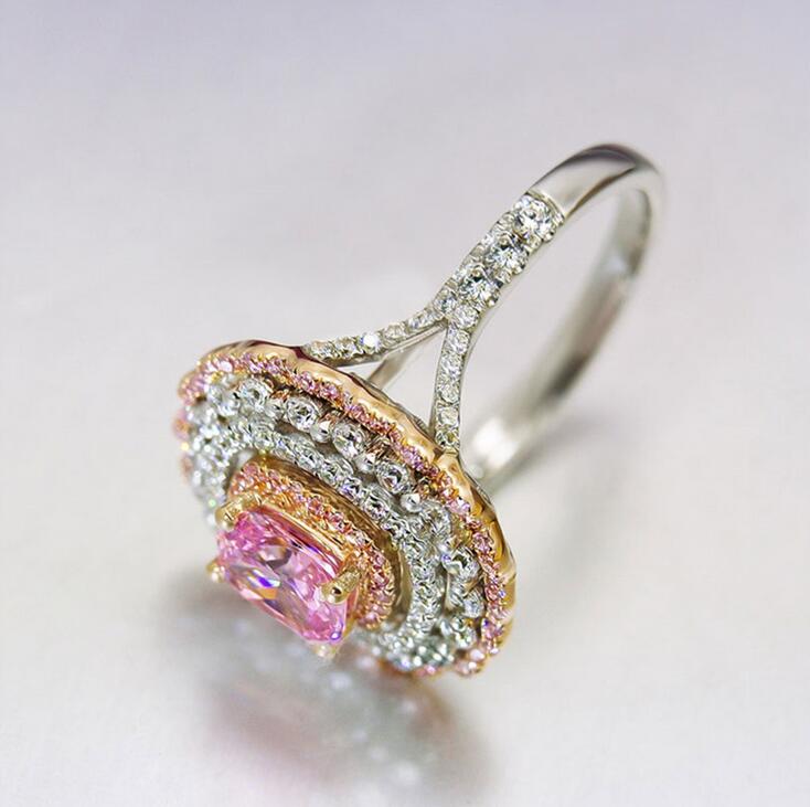 White Gold Filled Cushion Pink Sapphire CZ Dia Crown Band Ring for Women Wedding Engagement 5b73