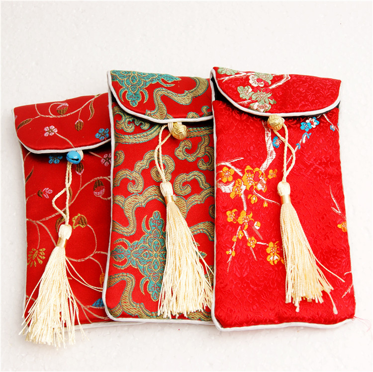 Neck string Chinese Silk Pouch Bag Jewellery Glasses Mobile phone storage Bag Handmade Fabric Cover Phone Case 17 x 8 cm 10pcs/lot