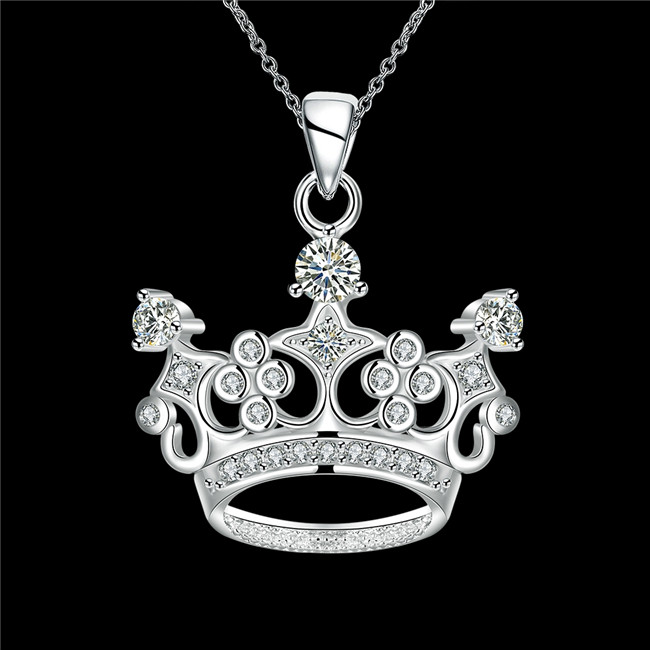 Hot sale crown shape Pendant necklace white gemstone sterling silver plate necklace STSN743,fashion 925 silver necklace factory direct sale