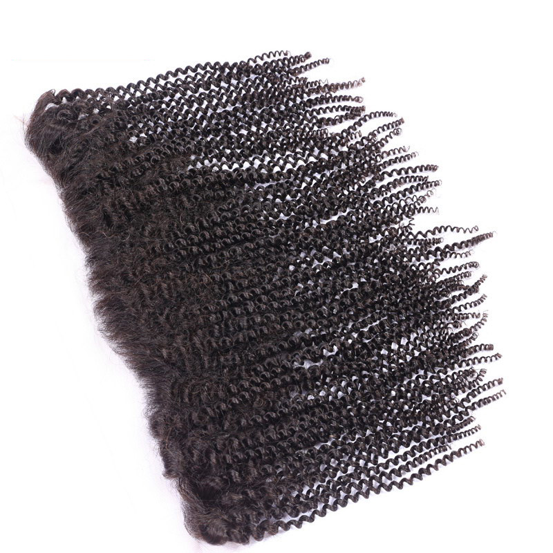 Brazilian Kinky Curly Human Hair Wefts with 13x4 Lace Frontals Full Head Natural Color Can be Dyed Pre-plucked Closures