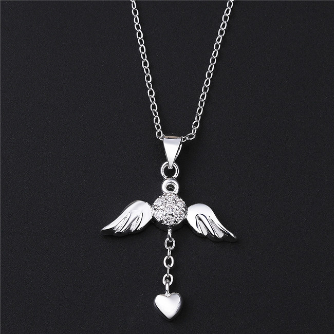 Brand new Angel wings Pendant Necklace white gemstone sterling silver plate necklace STSN674,fashion 925 silver necklace factory direct sale