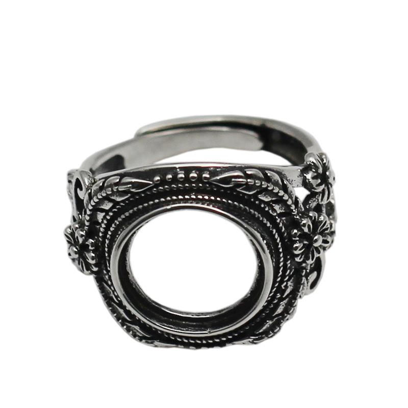 Beadsnice adjustable 925 sterling silver vintage ring setting for 12mm round gemstone large ring cabochon setting ID 33759