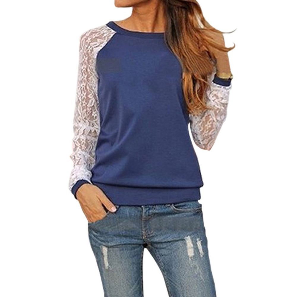 Wholesale- Rogi Blusas 2017 Fashion Women Long Sleeve Lace Patchwork Blouses Casual Tunic Tee Shirts Jumper Tops Poleras Mujer Plus Size