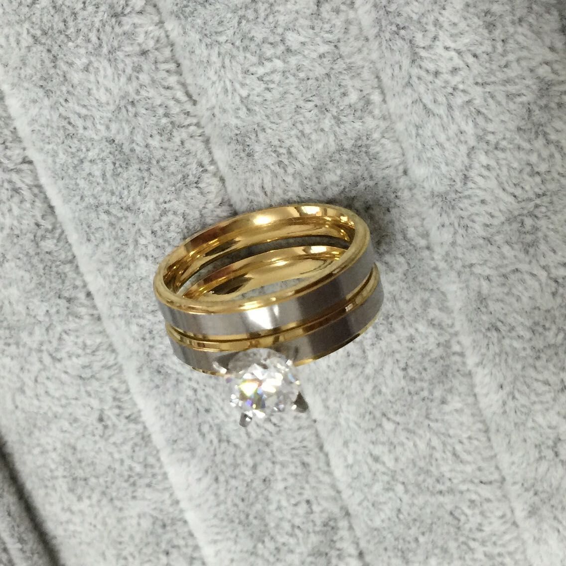 4mm titanium Steel CZ diamond Korean Couple Rings Set for Men Women Engagement Lovers, his and hers promise,2 tone gold silver