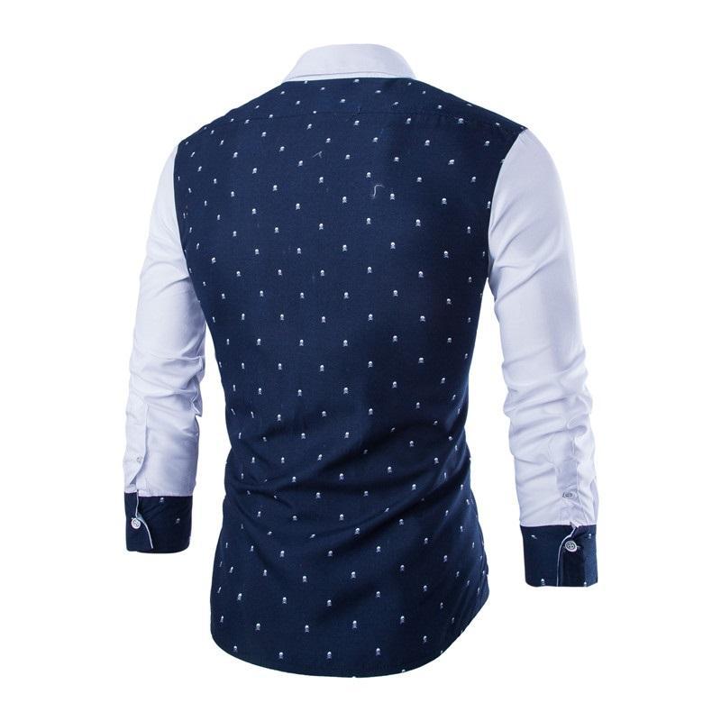 Wholesale-Hot Sale New Acetate Full Turn-down Collar Burderry Men Mens Autumn British Fashion Skull Printing Stitching Long-sleeved Y115