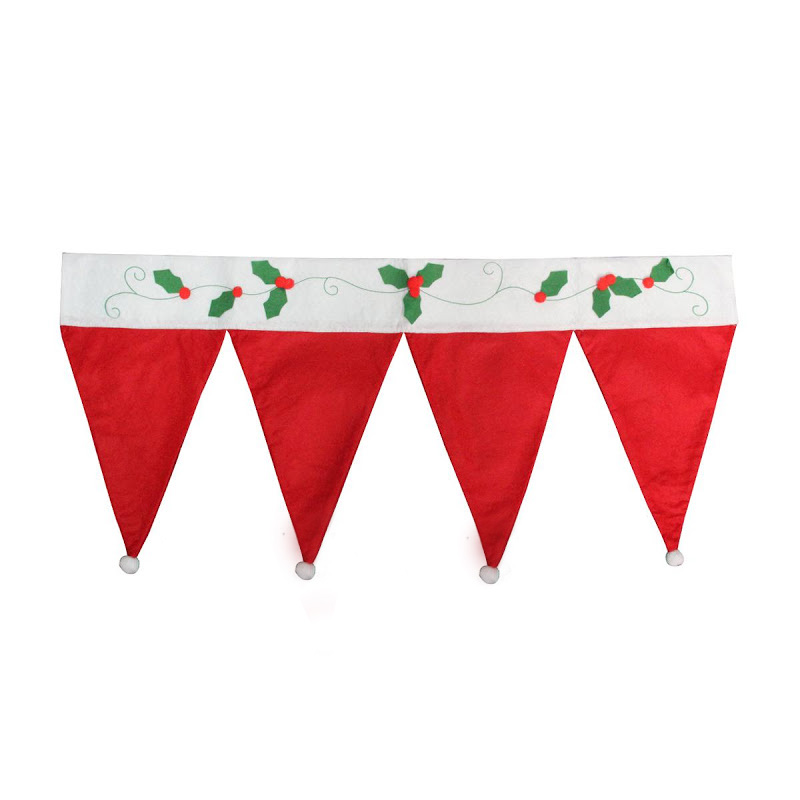 Christmas Curtains Red Christmas Santa Hat Cap Window Valance Curtain Pennant Festival Home Decor Christmas Home Decoration