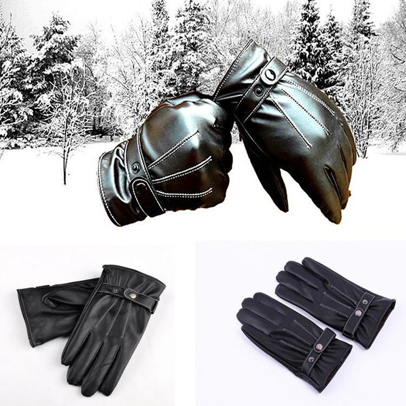 Heavy-Duty Winter Motorcyclist Gloves in Black Leather - Fully Waterproof & Ideal for Mobile Devices Use