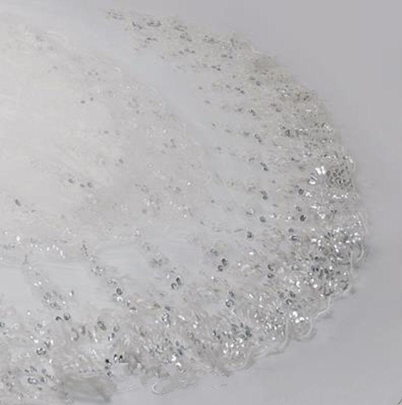 Custom New White Ivory Amazing Lace Sequin Crystal Wedding Veil Cathedral Length with Comb One Layer Bridal Veils Floor Length Around Train