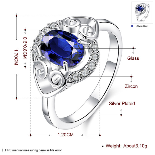 Women's love Full Diamond fashion Heart-shaped ring 925 silver Ring STPR007-B brand new blue gemstone sterling silver plated finger rings