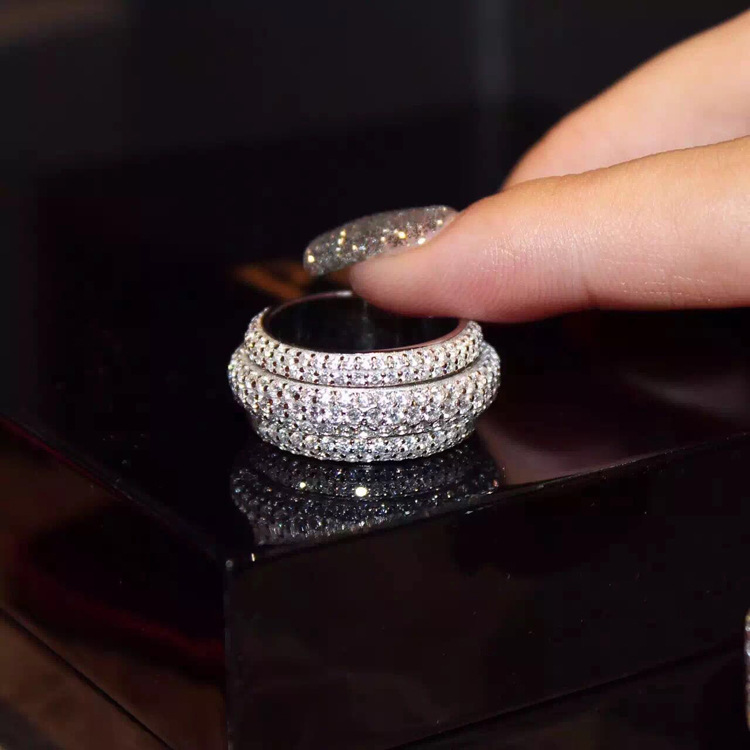 Pave Setting Top Selling Luxury Jewelry Sexy 925 Sterling Silver White Sapphire 7 Row CZ Diamond Women Wedding Engagement Band Ring Set Gift