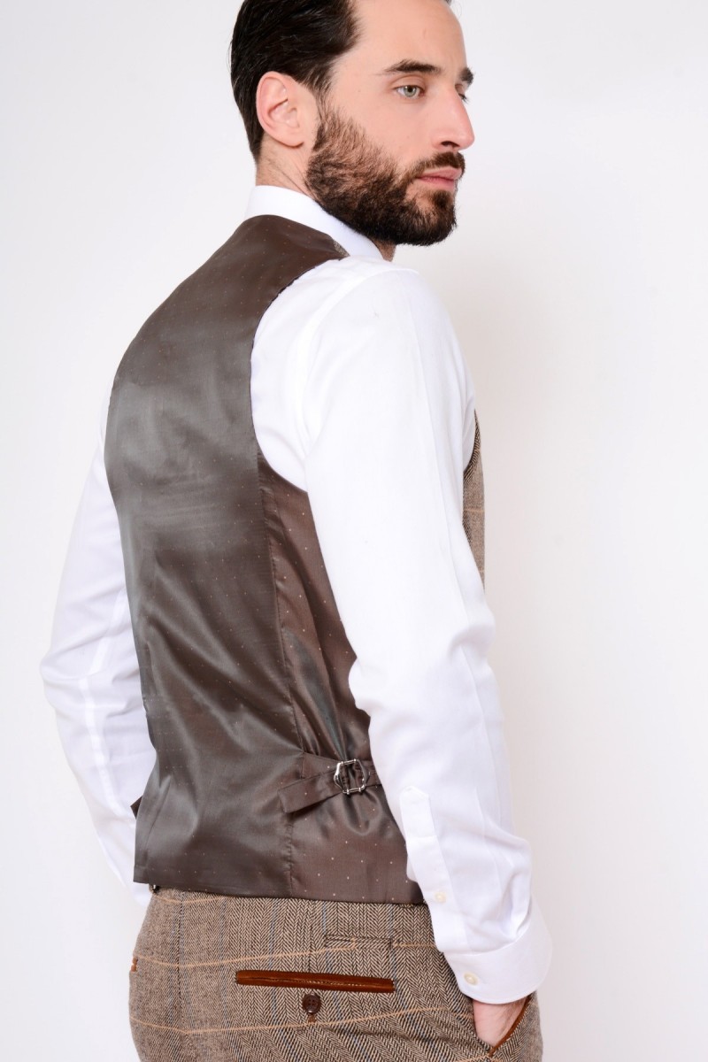 Custom Made Handsome Mens Suits Fashion Brown Glen Plaid High Quality Wedding Suits Warm Groom Tuxedos For Best Man(Jacket+Vest+Pants)