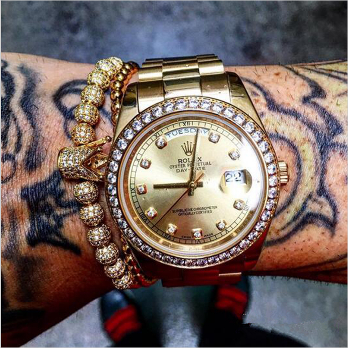 Fashion men Strands Micro Pave CZ Cubic Zircon Jewelry charm of the Crown and 4mm Round Beads Braided Bracelet Female pulseira macrame