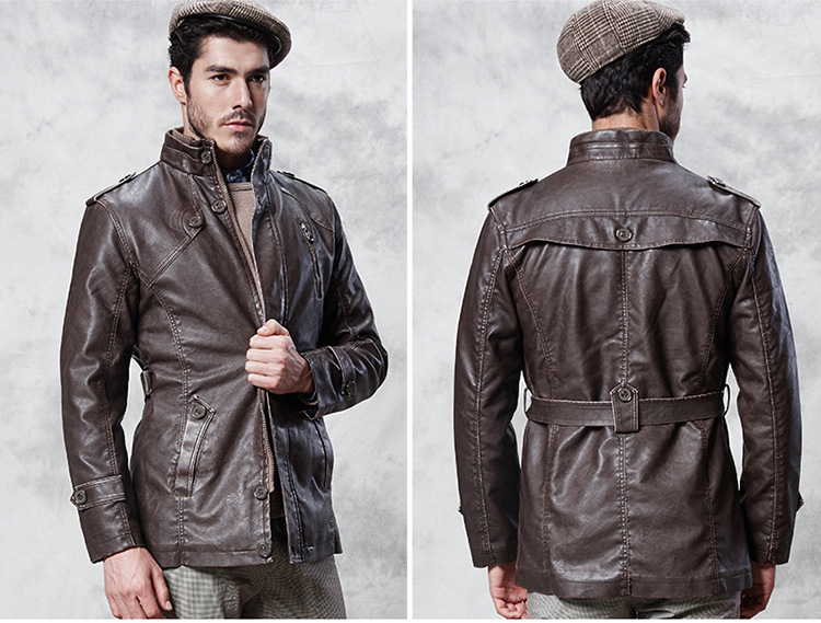 2016 Men's brand PU leather men leather coat men's fleece liner jacket Slim casual men's winter coat black coat
