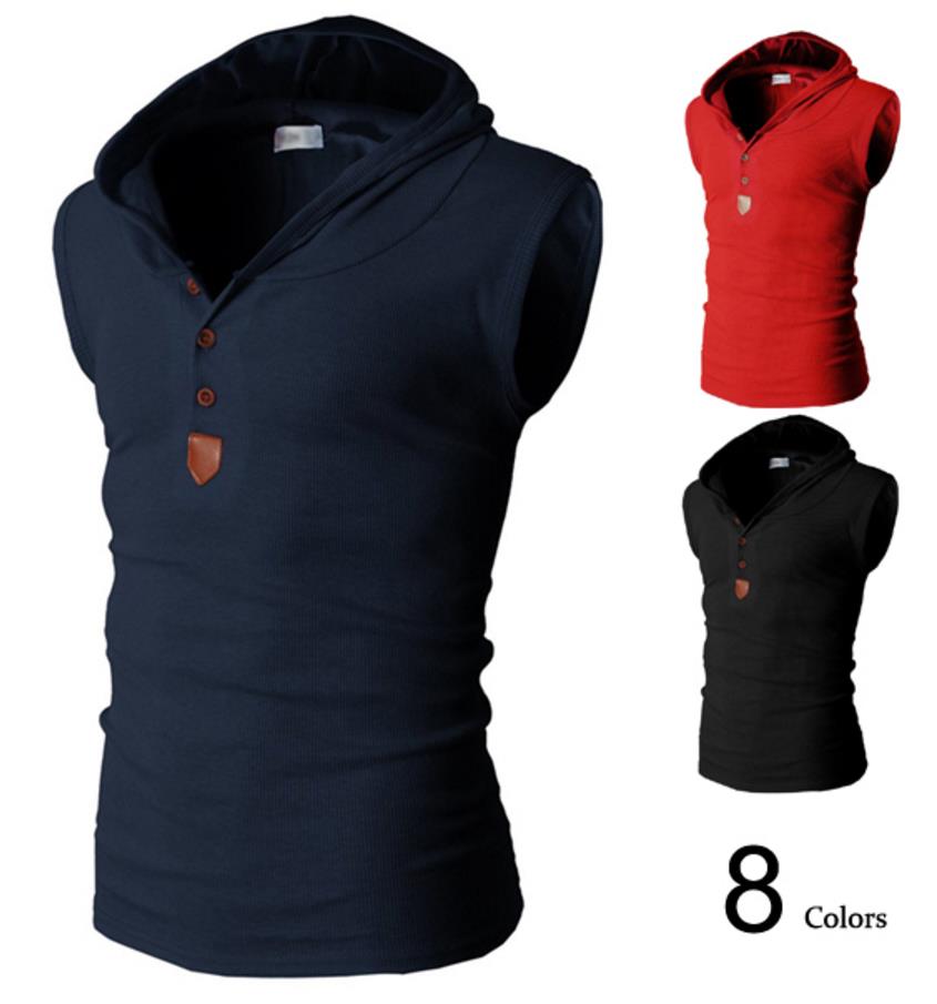 Tank Tops Sleeveless Men Hooded Tee Shirt Patch PU Leather Label Single Breasted Pullover Korean Brief Slim Fit Man Tank Tops Free Ship, White;black
Tank Tops Sleeveless Men Hooded Tee Shirt Patch PU Leather Label Single Breasted Pullover Korean Brief Slim Fit Man Tank Tops Free Ship, White;black