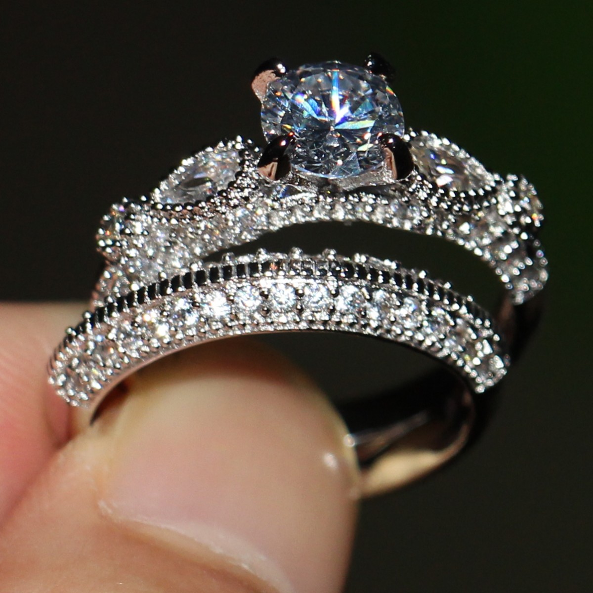 Stunning Sterg Sier Round Cut White Sapphire CZ Dia Women's Wedding Ring Set (Size 5-11)