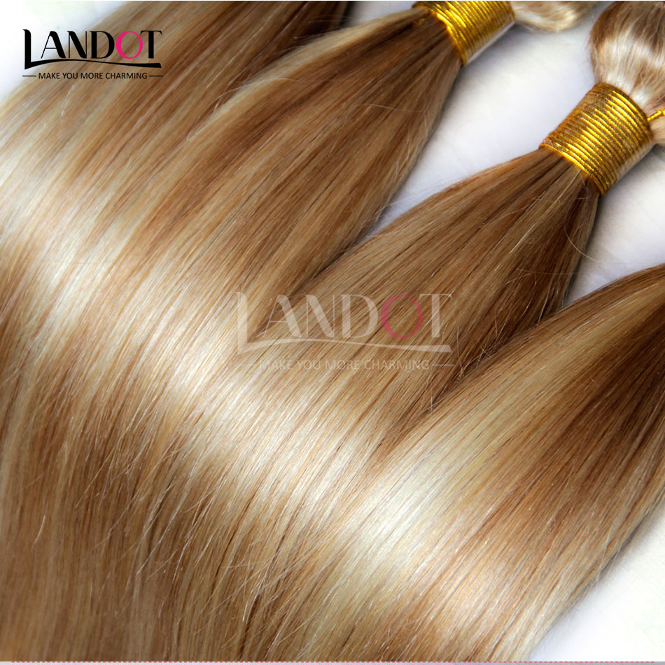 Piano Human Hair Weave Brazilian Malaysian Indian Peruvian Straight Hair Extensions Bundles Mix Color Honey Blond 27/Bleach Blonde 613# Hair