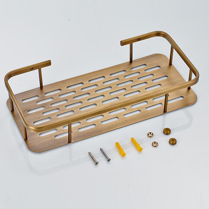 Home Organizer Kitchen Bath Shower Shelf Storage Basket Holder Wall Mounted Brass Antique Finishes Bathroom Hardware2573318
