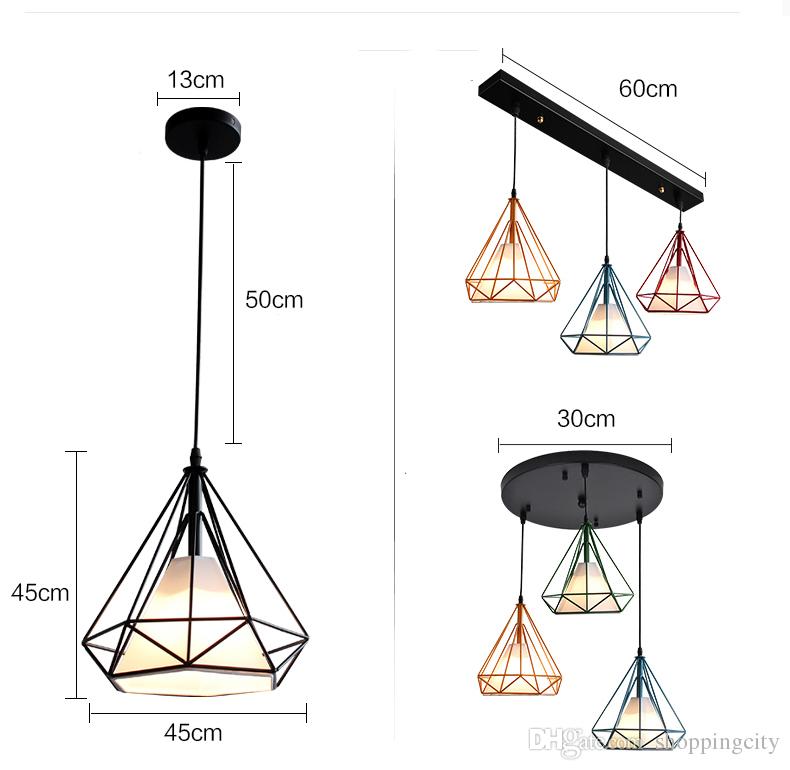 Vintage Iron Pendant Lights Diamond Shape Industrial Minimalist Creative LED Pendant Light Hanging Lamp Bar Cafe Restaurant Home