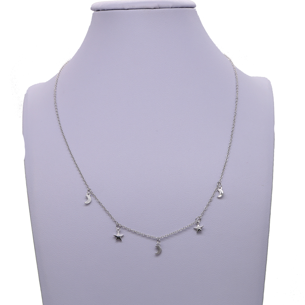simple design no stone plain moon star charm statement 925 sterling silver girl women necklace