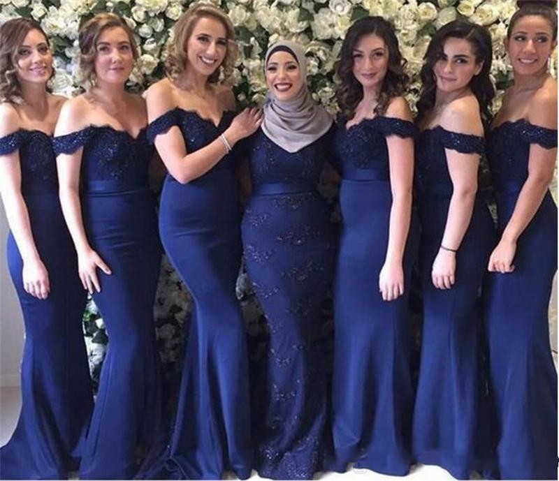 2017 Navy Blue Off Shoulders Mermaid Bridesmaid Dresses Lace Appliques Floor Length Bride Maid Dress Elegant Wedding Guest Party Dresses
2017 Navy Blue Off Shoulders Mermaid Bridesmaid Dresses Lace Appliques Floor Length Bride Maid Dress Elegant Wedding Guest Party Dresses