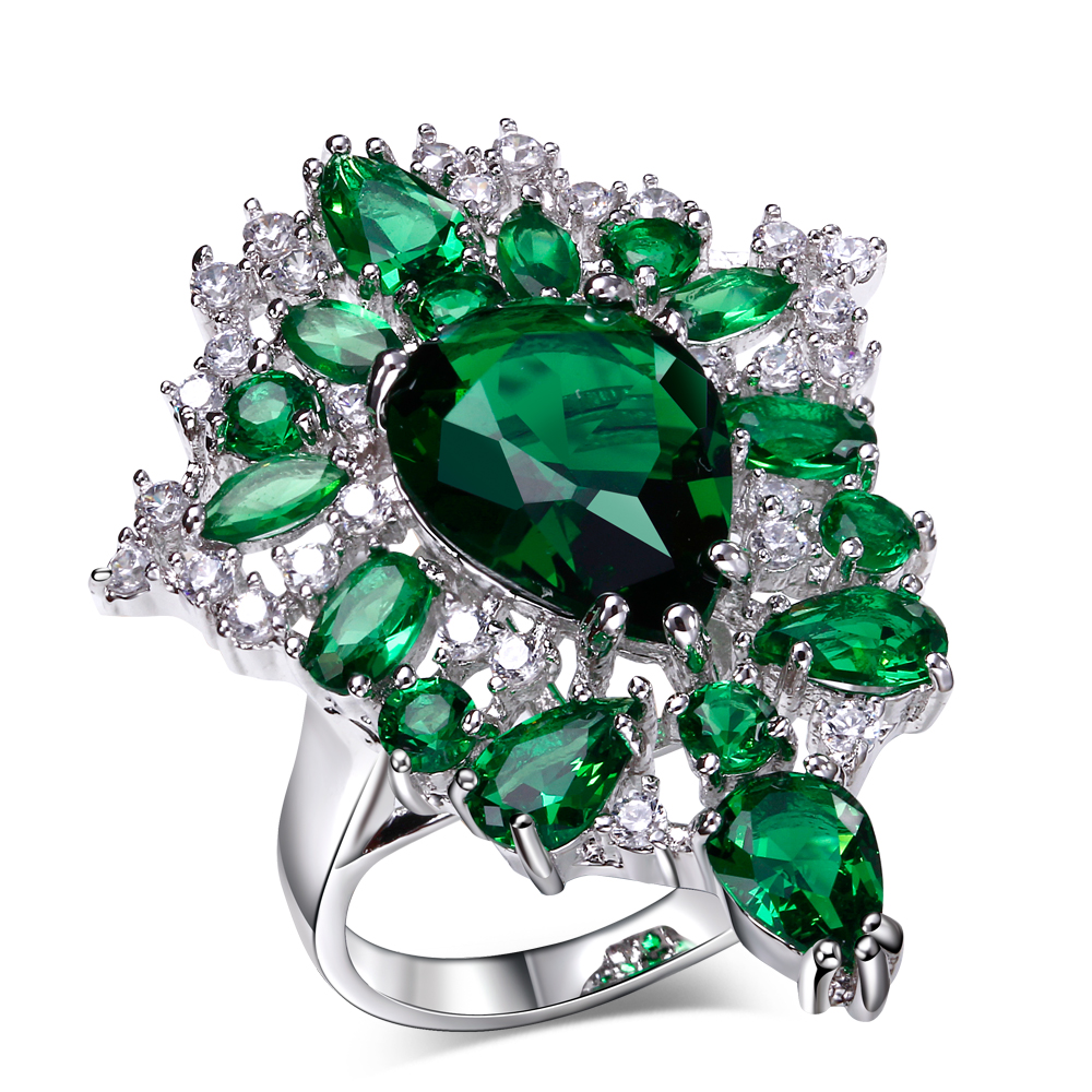 Unique Design and High Quality! Rhodium plate with 5 Colors Cubic Zirconia Stones Party Rings