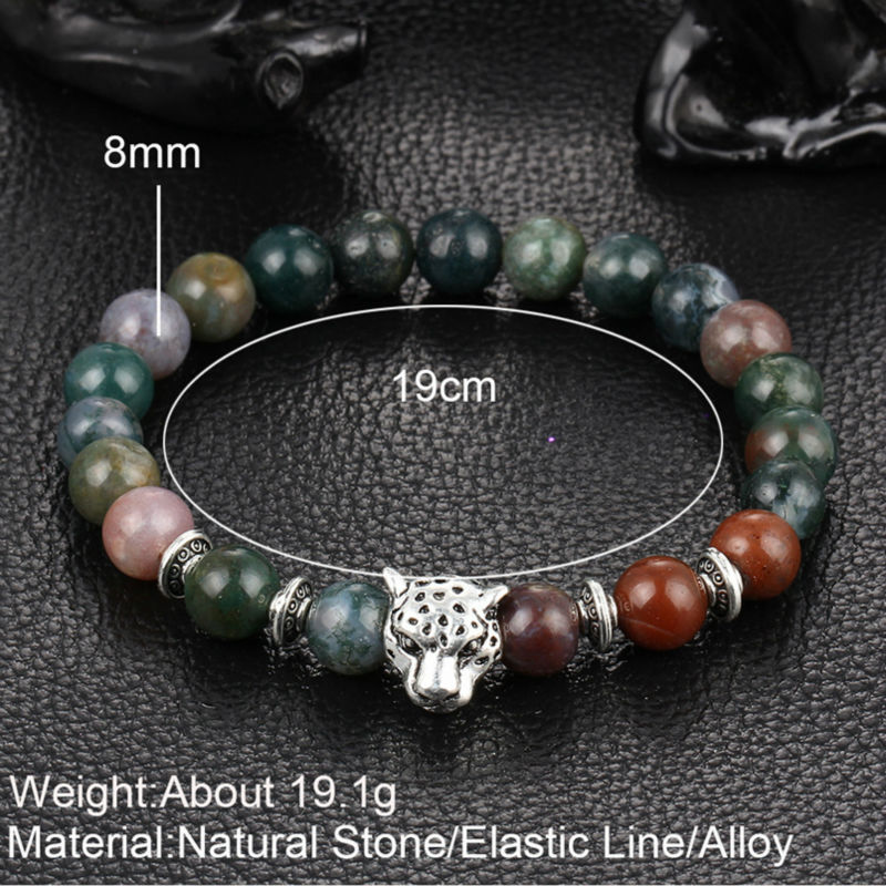 Wholesale-Wholesale Antique Silver Plated Buddha Leopard head Bracelet Lava Natural Stone Beaded Bracelets For Men Women Pulseras Hombre
