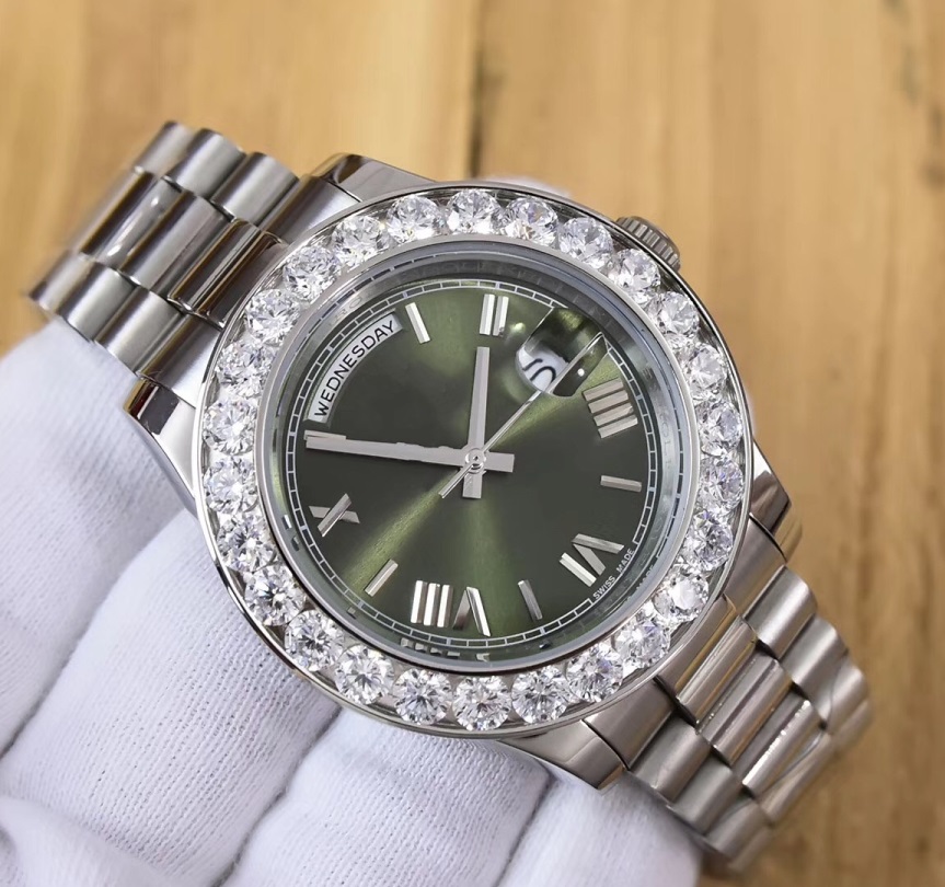 Factory Supplier President Day-Date 18038 Diamond Bezel Watch Green Dial Steel Mens Casual Watch Automatic Mechanical Men's Wrist watches
Factory Supplier President Day-Date 18038 Diamond Bezel Watch Green Dial Steel Mens Casual Watch Automatic Mechanical Men's Wrist watches