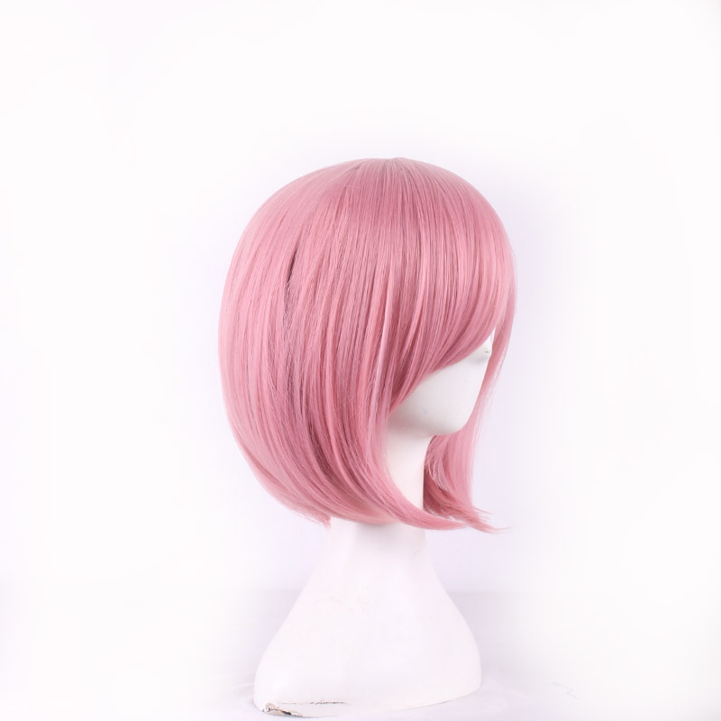 short pink wig women straight fiber hair WoodFestival synthetic high quality bob wigs with bangs anime cosplay 14inch/35cm