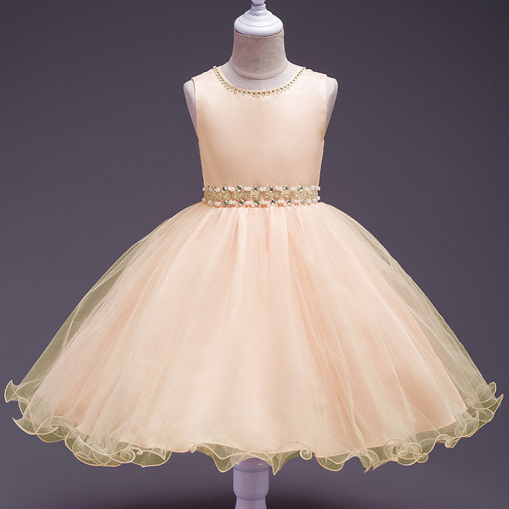 Stock Beaded Crystal Pink Pageant Dresses for Kids Jewel Neck Short First Communion Dresses Wholesale Birthday Party Dresses MC1044