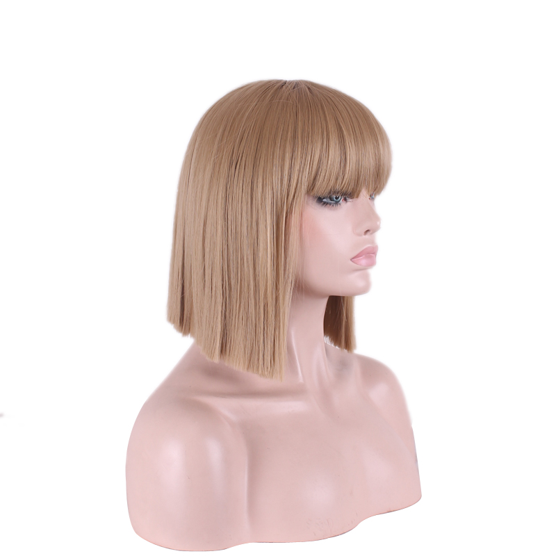 WoodFestival blue straight wig with bangs shoulder length hairstyle wigs for women pink white red synthetic fiber hair rose comfort hairnet 35cm