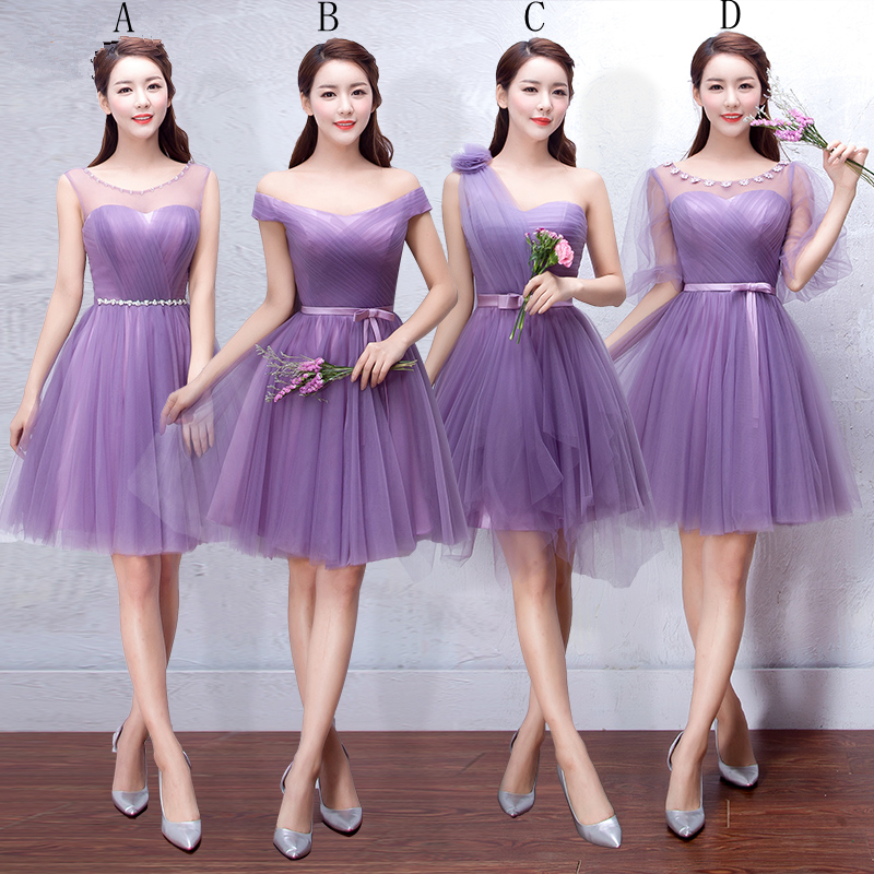 Soft Tulle Short Bridesmaid Dress Summer Under 50 Lace Up Wedding Party Dress 2019 Mixed Order