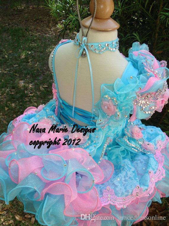 40%Cute Girl's Cupcake Pageant Dresses Ball Gown Lace Flower Girl Dresses Hand Made Flowers Beads Crystals Tiers Toddler Dress