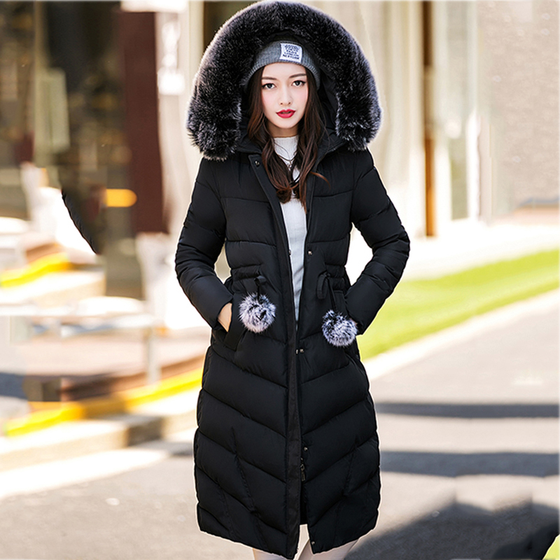 With fur hooded long coat women parkas warm cotton padded solid winter jacket women hooded thicken casaco feminina inverno q171118
