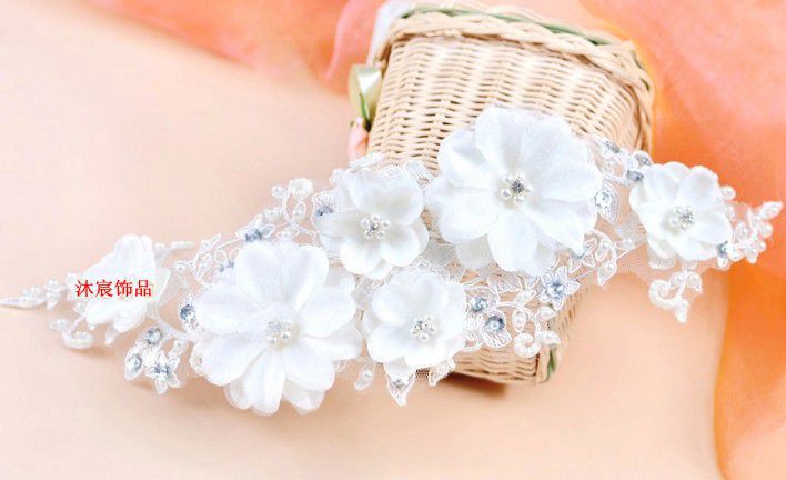 Bridal Lace Pearl Wedding Accessories Handmade Rhinestone Crystals Flower Headband Wedding Hair Jewelry Beads Bridal Hairwear Free Shipping