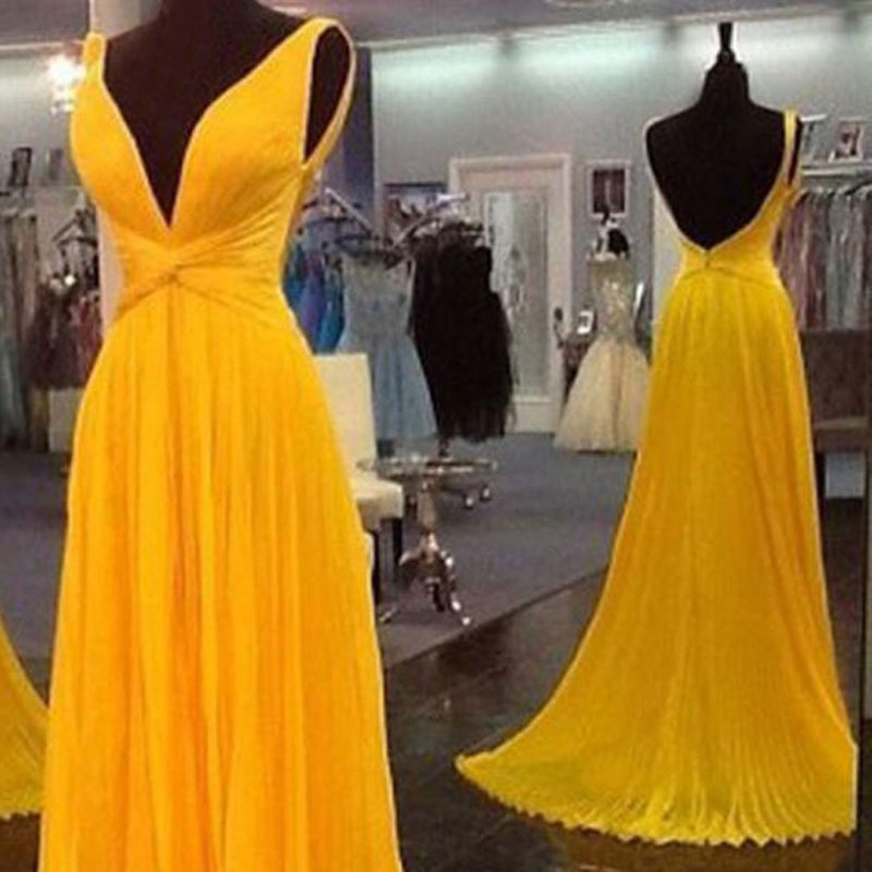 Vestidos Festa Sexy Deep V Neck Sleeveless Backless Evening Dresses Yellow Ruched Chiffon Elegant Prom Party Gowns Sweep Train, Daffodil
Vestidos Festa Sexy Deep V Neck Sleeveless Backless Evening Dresses Yellow Ruched Chiffon Elegant Prom Party Gowns Sweep Train, Daffodil