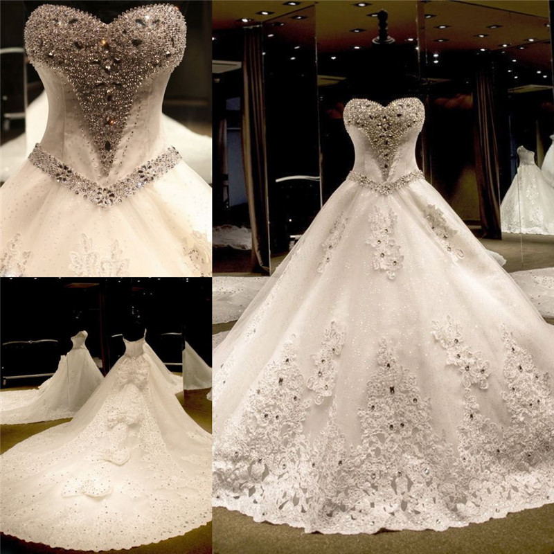 Wedding Dresses China Free Shipping Sweetheart Neckline Appliques Bead Rhinestone Bridal Ball Gowns Cathedral Train Custom Made Wedding Gown